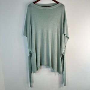 J. Jill Linen Blend Knit Poncho Womens One Size Teal Coastal Beach Lagenlook